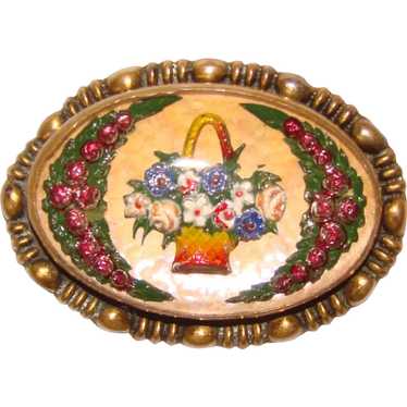 Gorgeous GOOFUS GLASS Flower Basket Antique Brooch - image 1