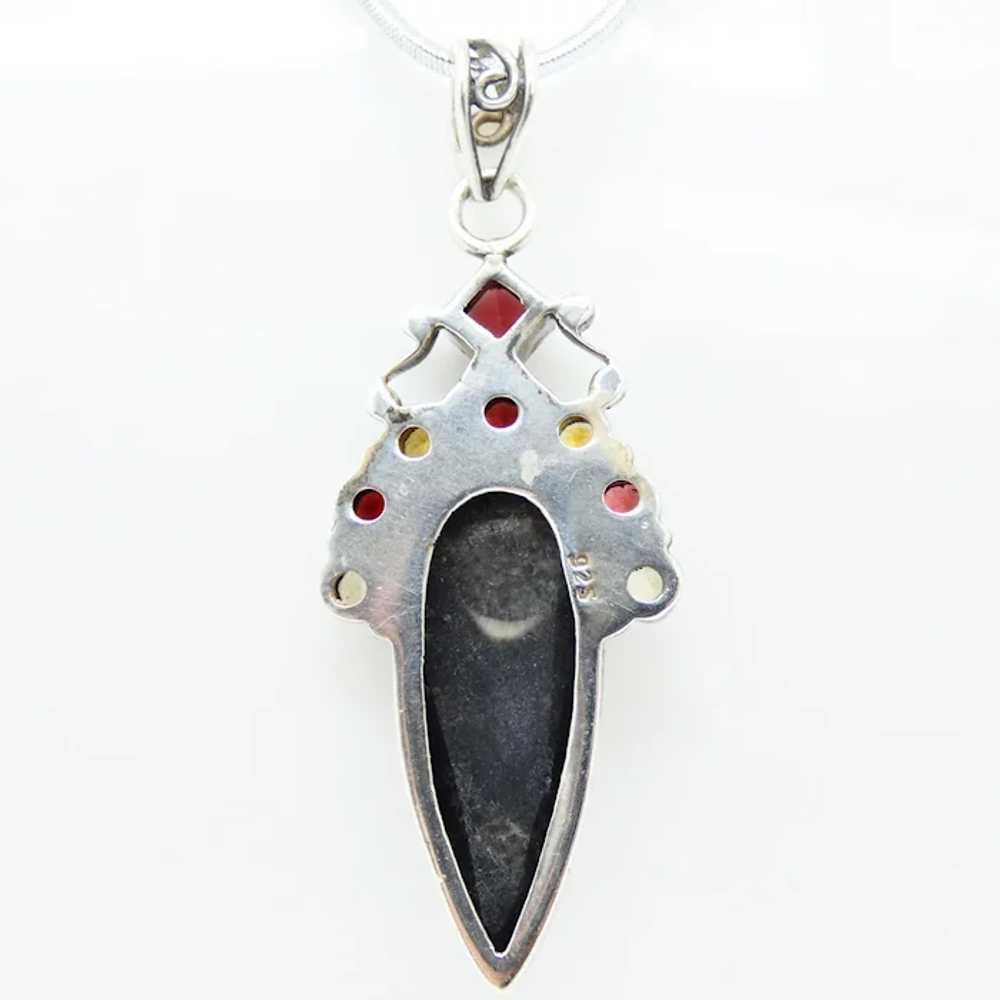 Vintage Sterling Silver Orthoceras Fossil Garnet … - image 2