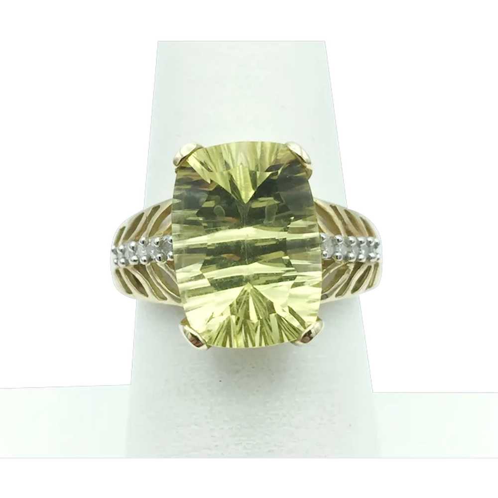 10K Lemon Quartz and Diamond Ring - image 1