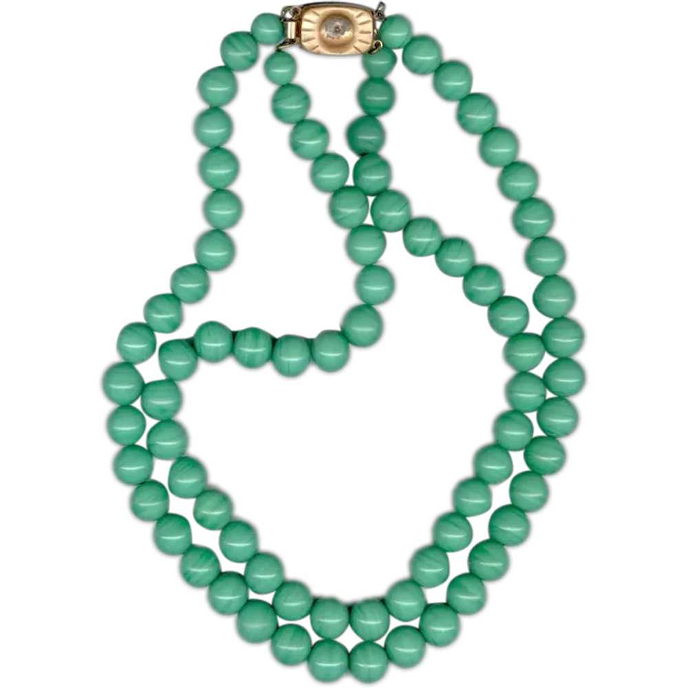 Vintage FRENCH Green Bead Necklace - image 1