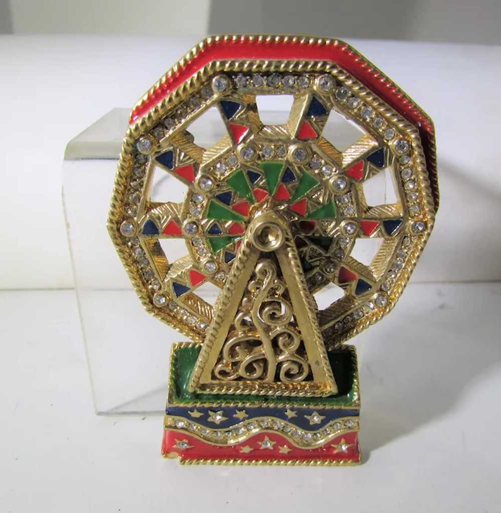 Gold Tone Wheel Of Fortune Pin in Bright Enamel C… - image 4