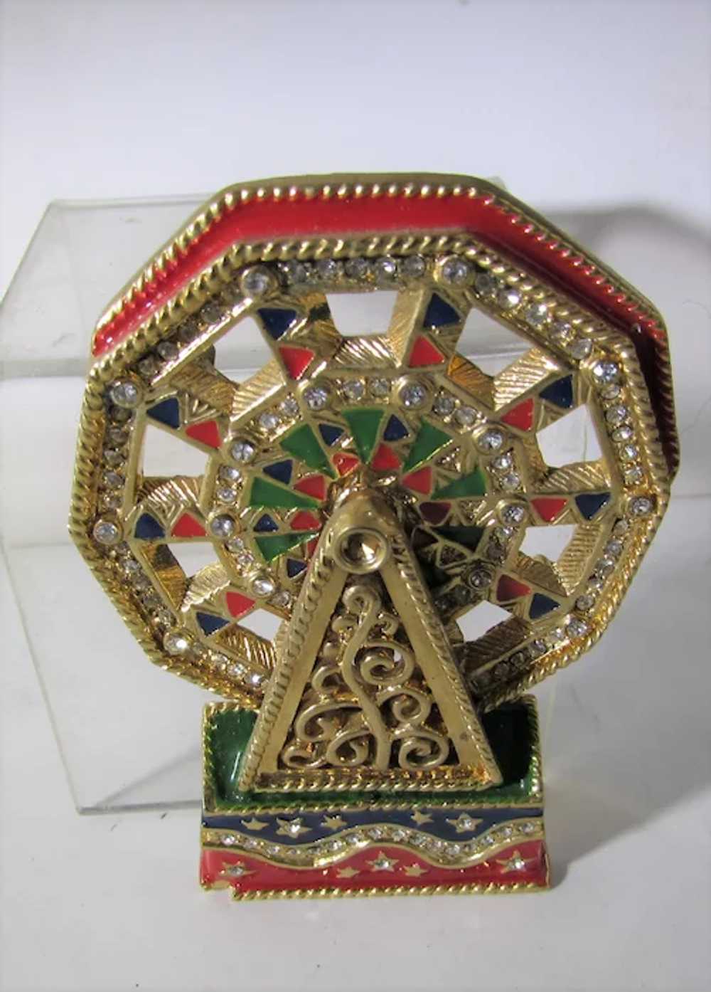 Gold Tone Wheel Of Fortune Pin in Bright Enamel C… - image 8