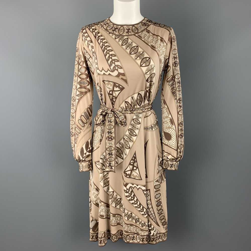 Emilio Pucci Vintage Taupe Print Silk Long Sleeve… - image 1