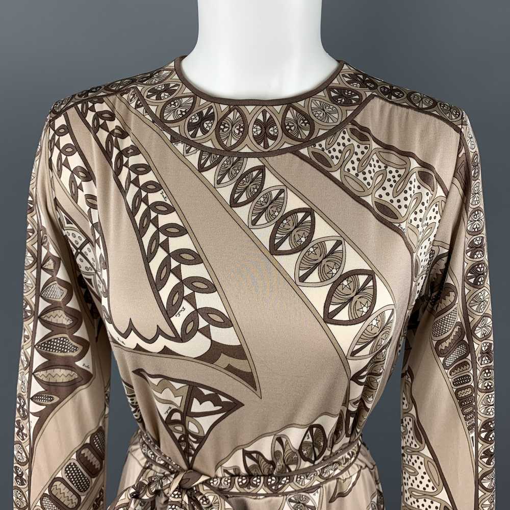 Emilio Pucci Vintage Taupe Print Silk Long Sleeve… - image 2