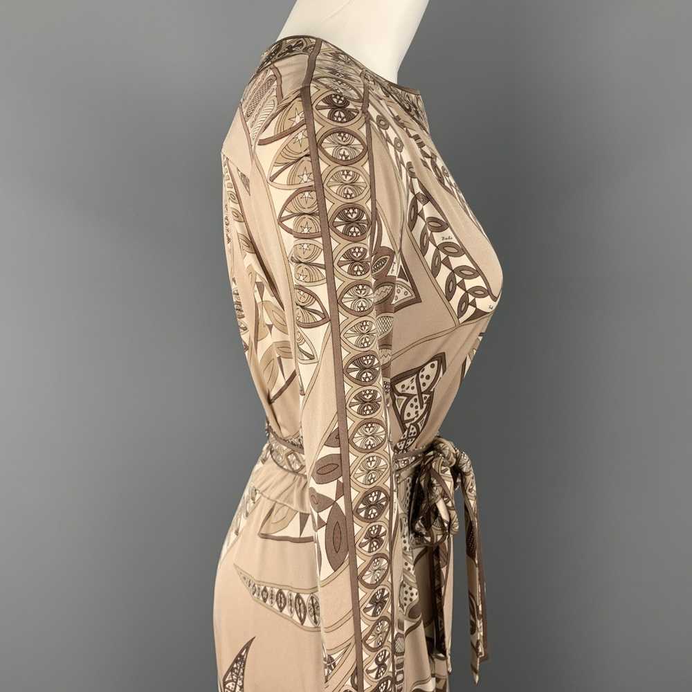 Emilio Pucci Vintage Taupe Print Silk Long Sleeve… - image 6