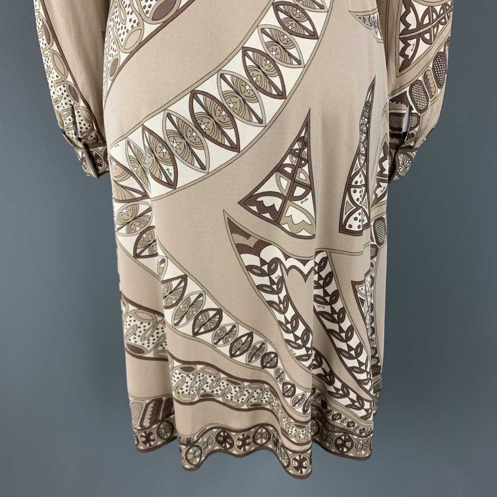 Emilio Pucci Vintage Taupe Print Silk Long Sleeve… - image 8