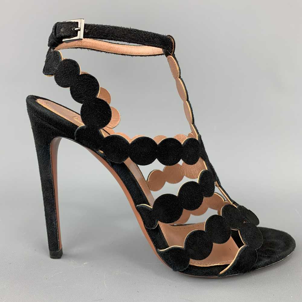 Alaia Black Suede Laser Cut Strappy Sandals - image 1