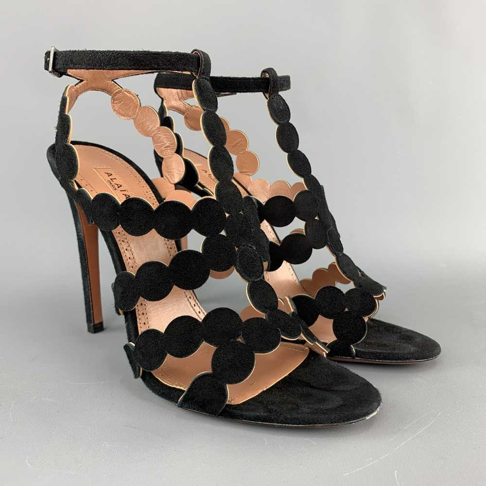 Alaia Black Suede Laser Cut Strappy Sandals - image 2