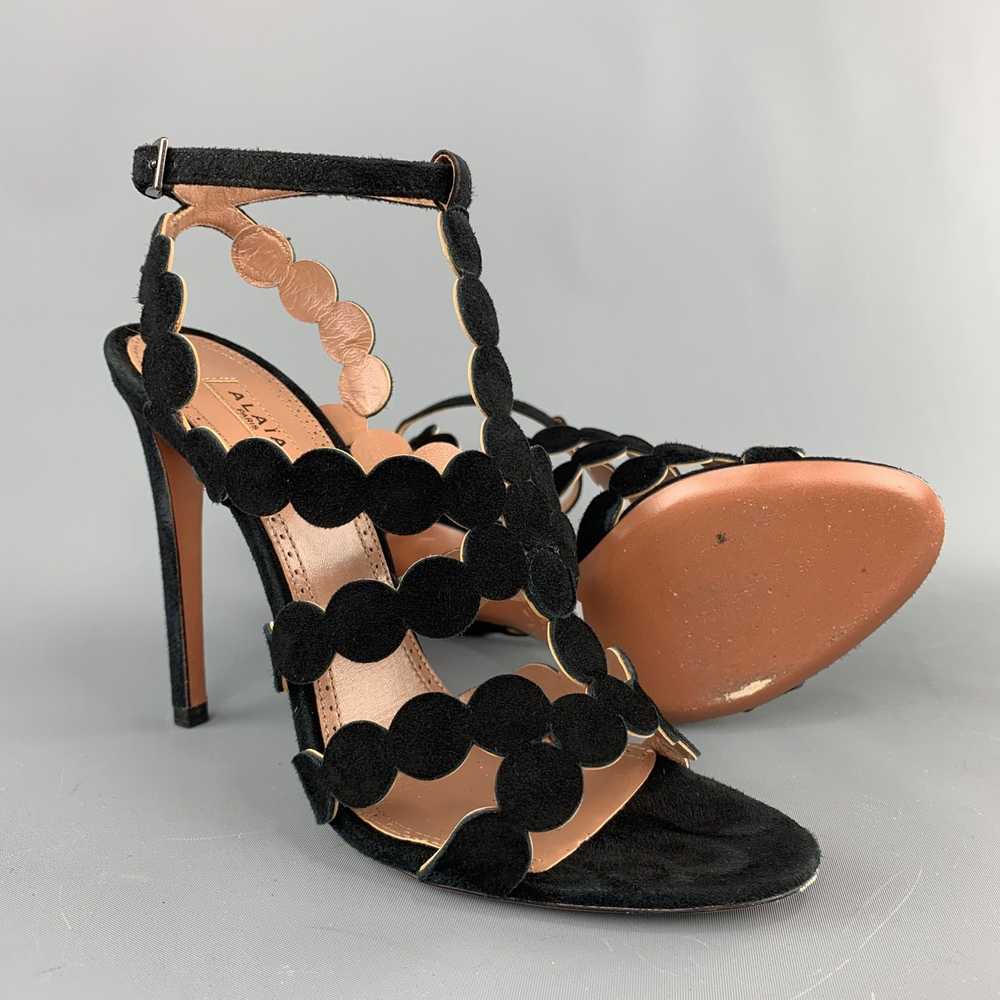 Alaia Black Suede Laser Cut Strappy Sandals - image 3