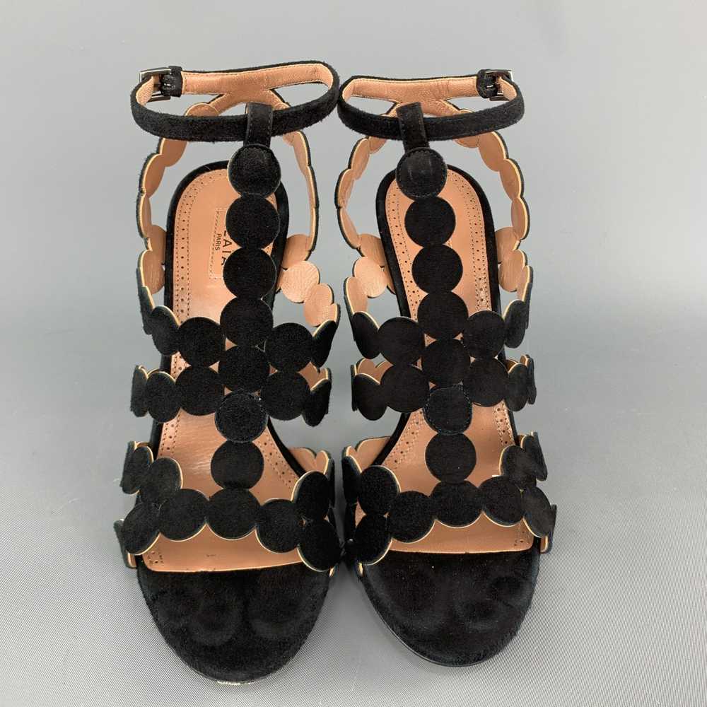 Alaia Black Suede Laser Cut Strappy Sandals - image 4