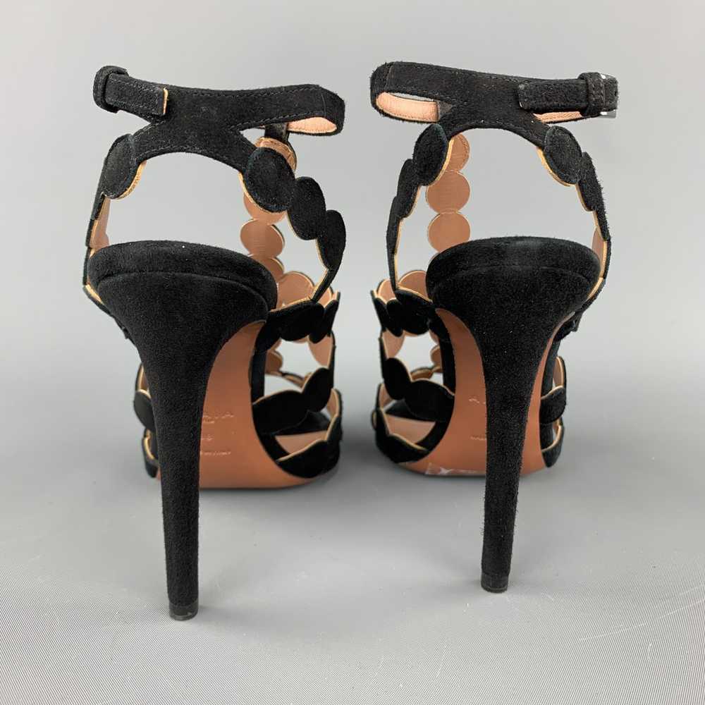 Alaia Black Suede Laser Cut Strappy Sandals - image 6