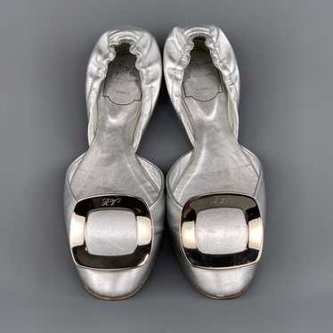 Roger Vivier Silver Leather Chips Buckle Flats