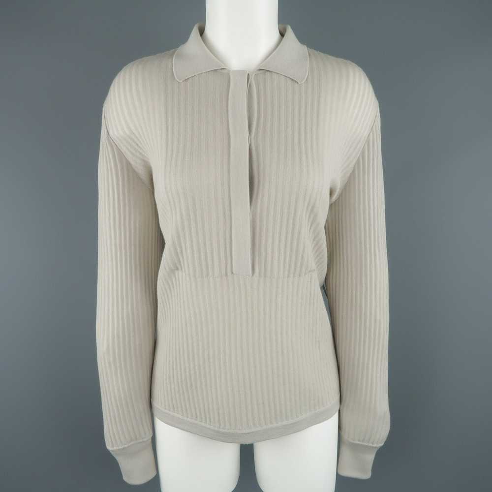 Giorgio Armani Light Gray Ribbed Cashmere Collare… - image 1