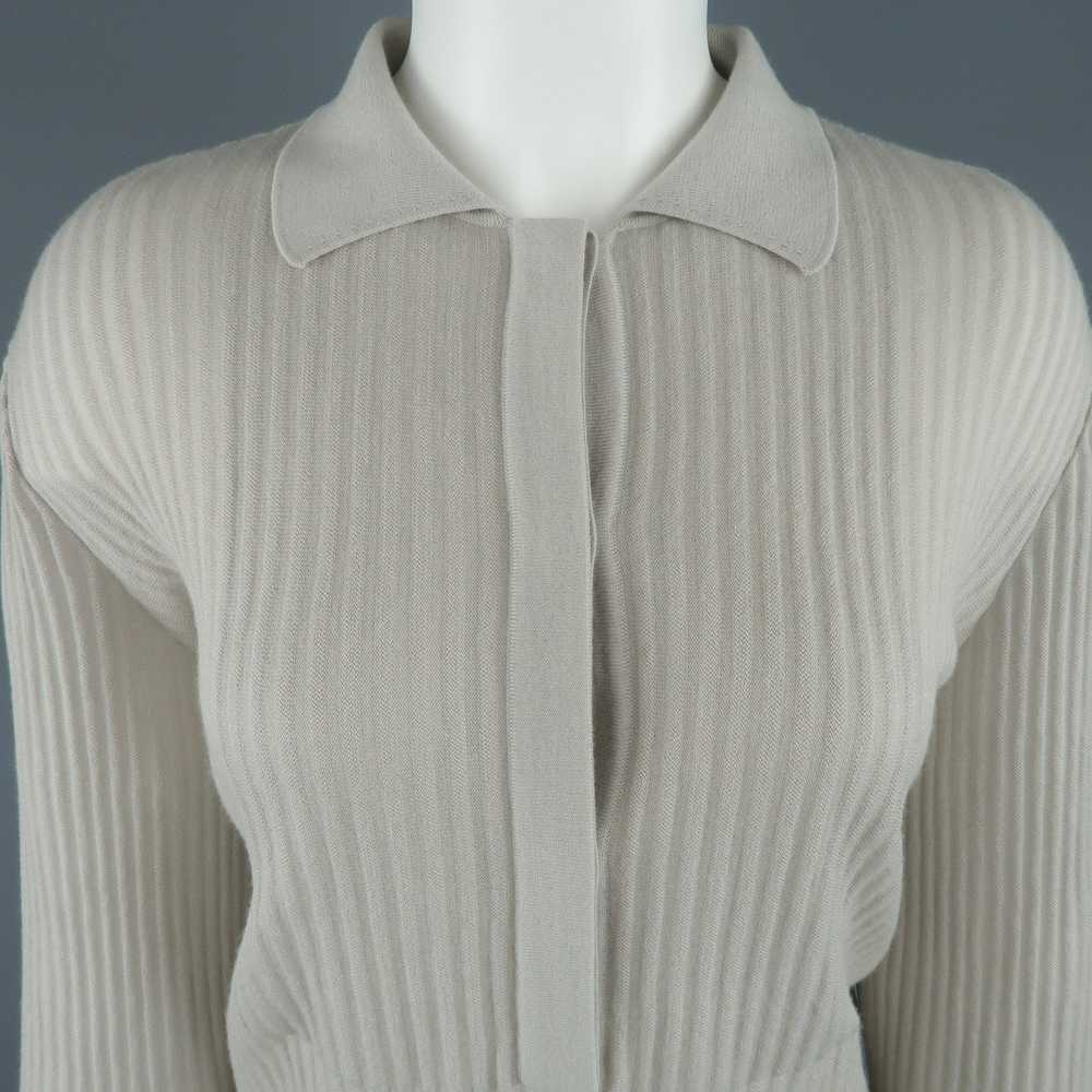 Giorgio Armani Light Gray Ribbed Cashmere Collare… - image 2