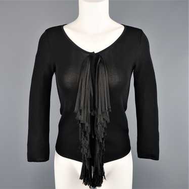 Giambattista Valli Black Scoop Neck Ribbon Fringe… - image 1