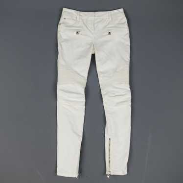 Balmain White Cotton Gold Zip Moto Jeans