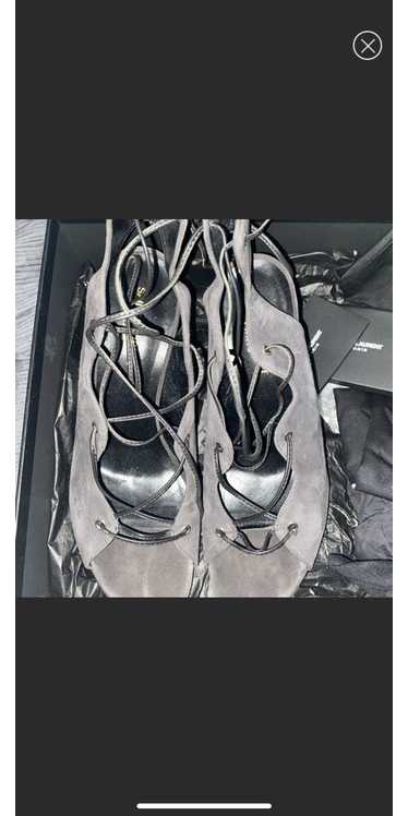 Yves Saint Laurent YSL Grey Suede Lace Up Heel