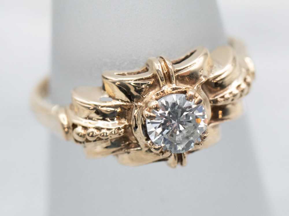 Ornate Diamond Solitaire Engagement Ring - image 3