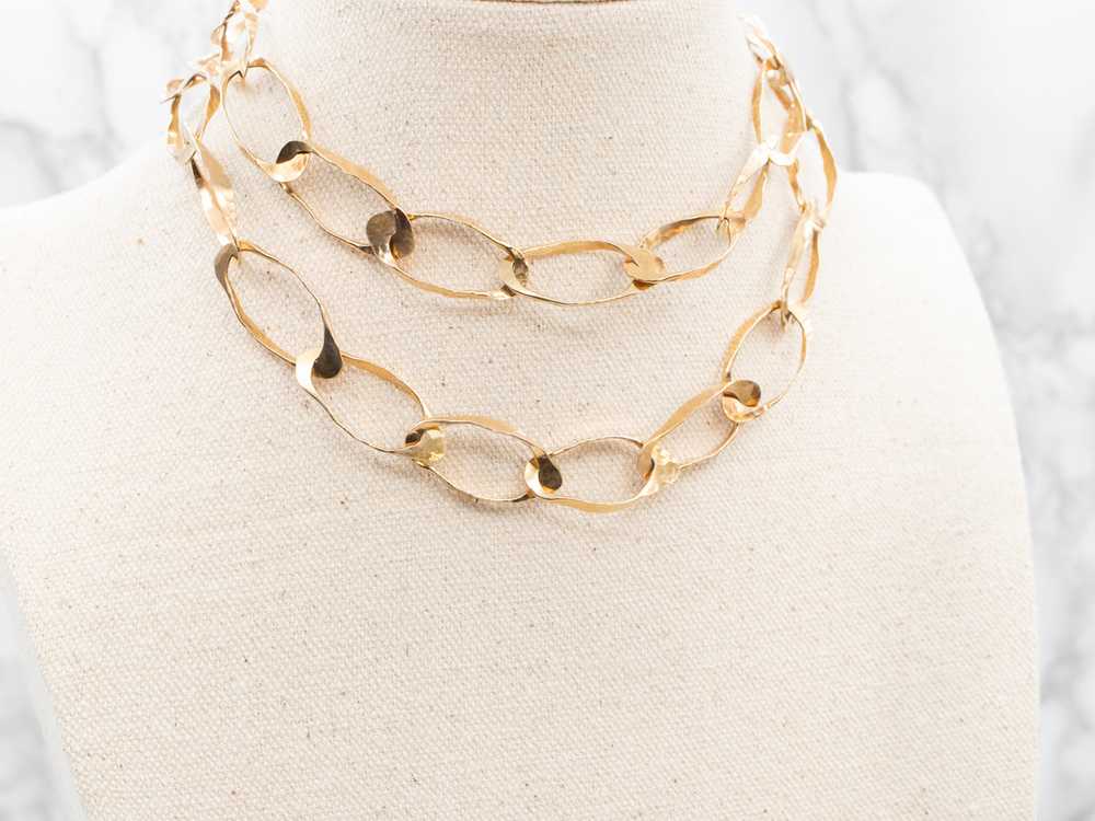 Modernist Hammered Gold Link Chain - image 5