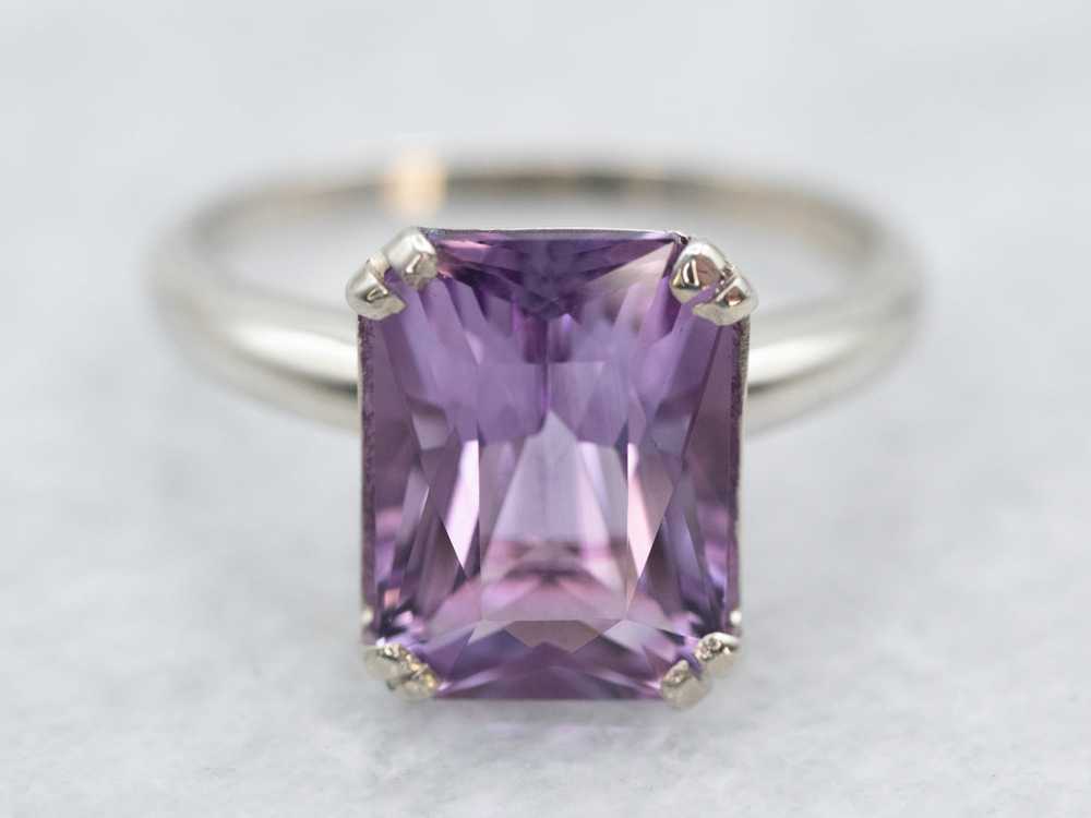 White Gold Amethyst Solitaire Ring - image 1