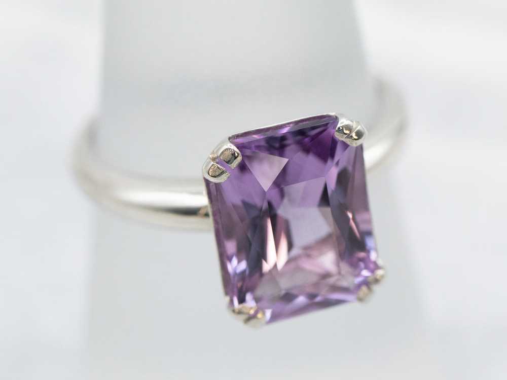 White Gold Amethyst Solitaire Ring - image 3