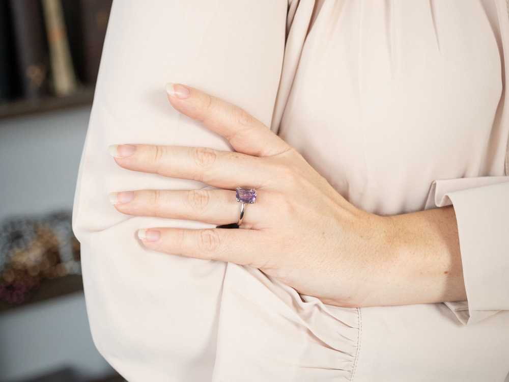 White Gold Amethyst Solitaire Ring - image 5