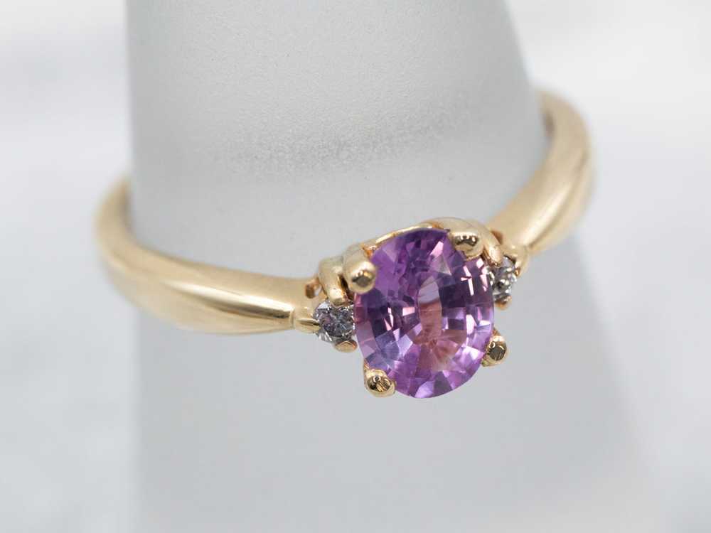 Pink Sapphire and Diamond Engagement Ring - image 3