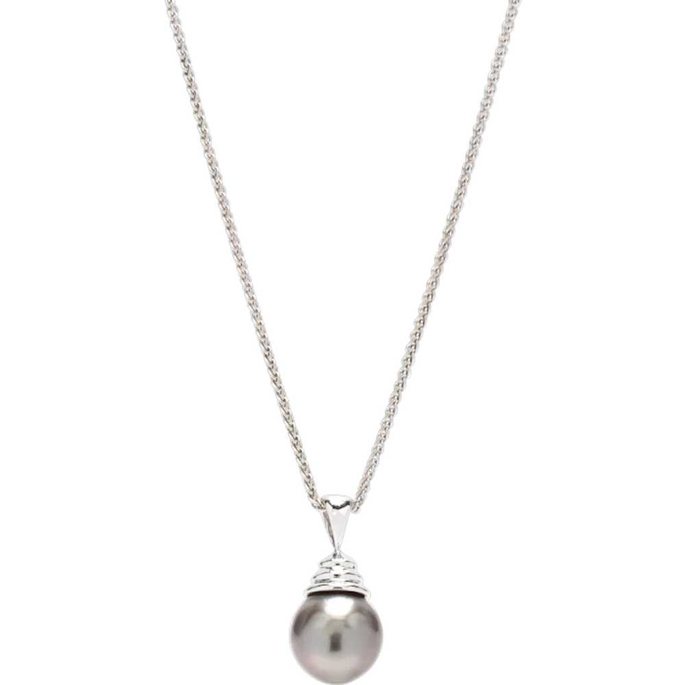 Tahitian Pearl Pendant Necklace, 18K White Gold, … - image 1