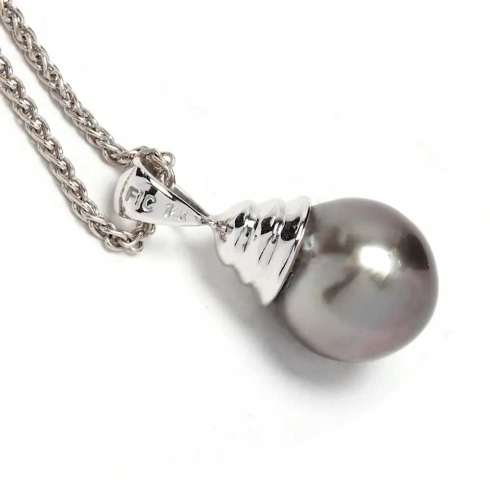 Tahitian Pearl Pendant Necklace, 18K White Gold, … - image 2
