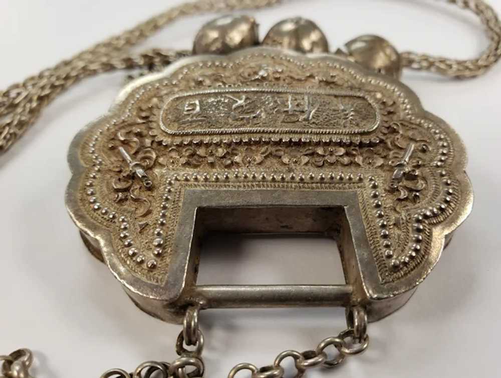 Antique Chinese Silver Lock Necklace Pendant Drag… - image 8