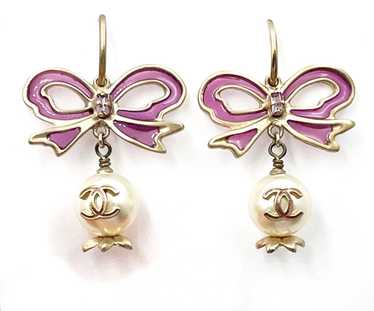 Chanel Earrings CC Logo Gold pink Rhinestone 04A 243