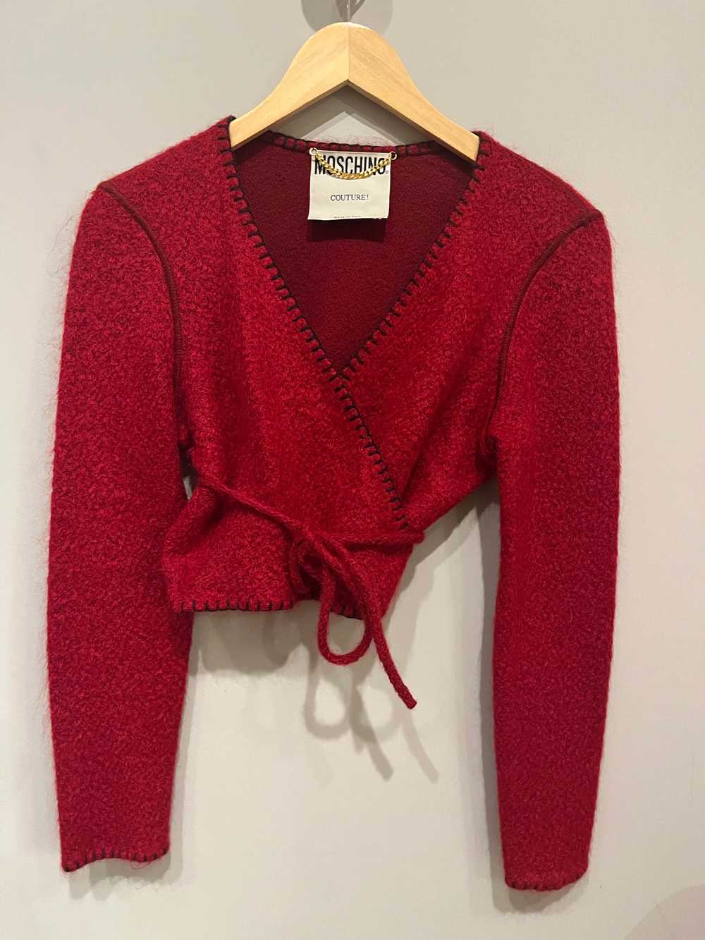 Moschino Couture red mohair blend wrap top - image 2