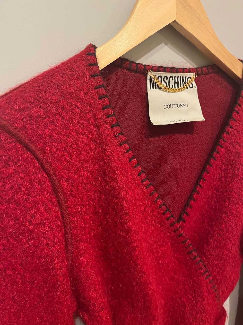 Moschino Couture red mohair blend wrap top - image 5