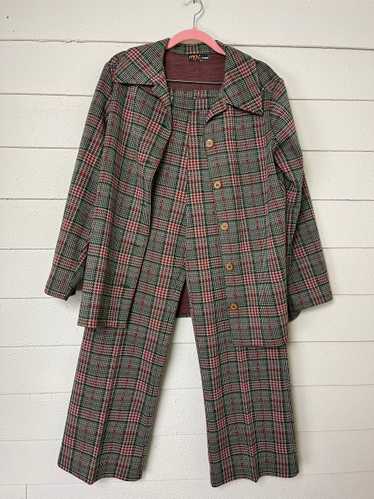 1970s RRRUSS PLAID CHORE COAT AND ELASTIC WAIST P… - image 1