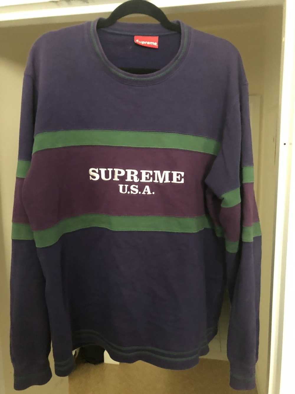 Supreme Supreme Center Stripe Crewneck Purple Gre… - image 1