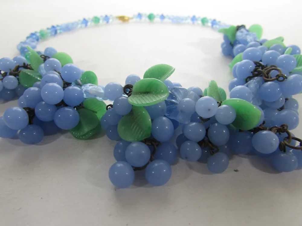 Vintage Art Glass Beaded Necklace Grape Themed in… - image 9