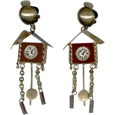 Novelty Pendulum Clock Clip Back Earrings