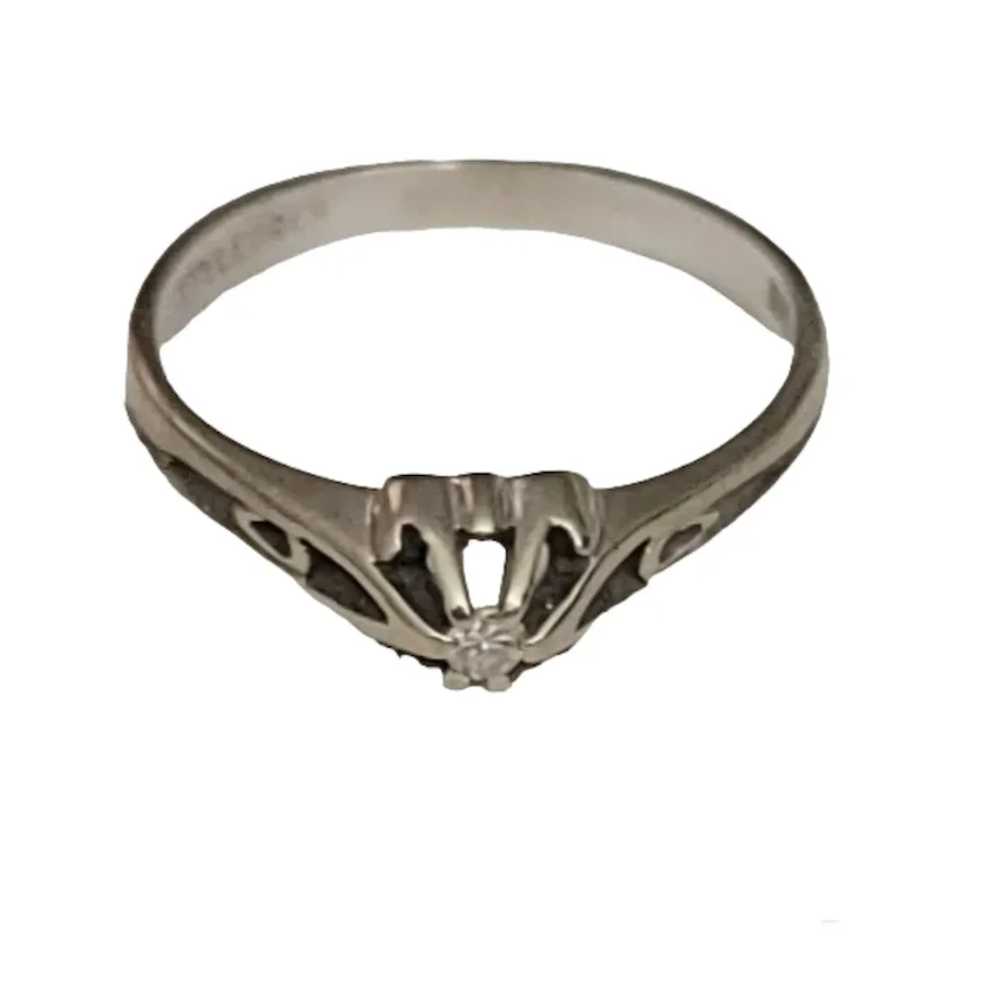 STYLECRES 10k White Gold Diamond Chip Ring, Signed - image 2