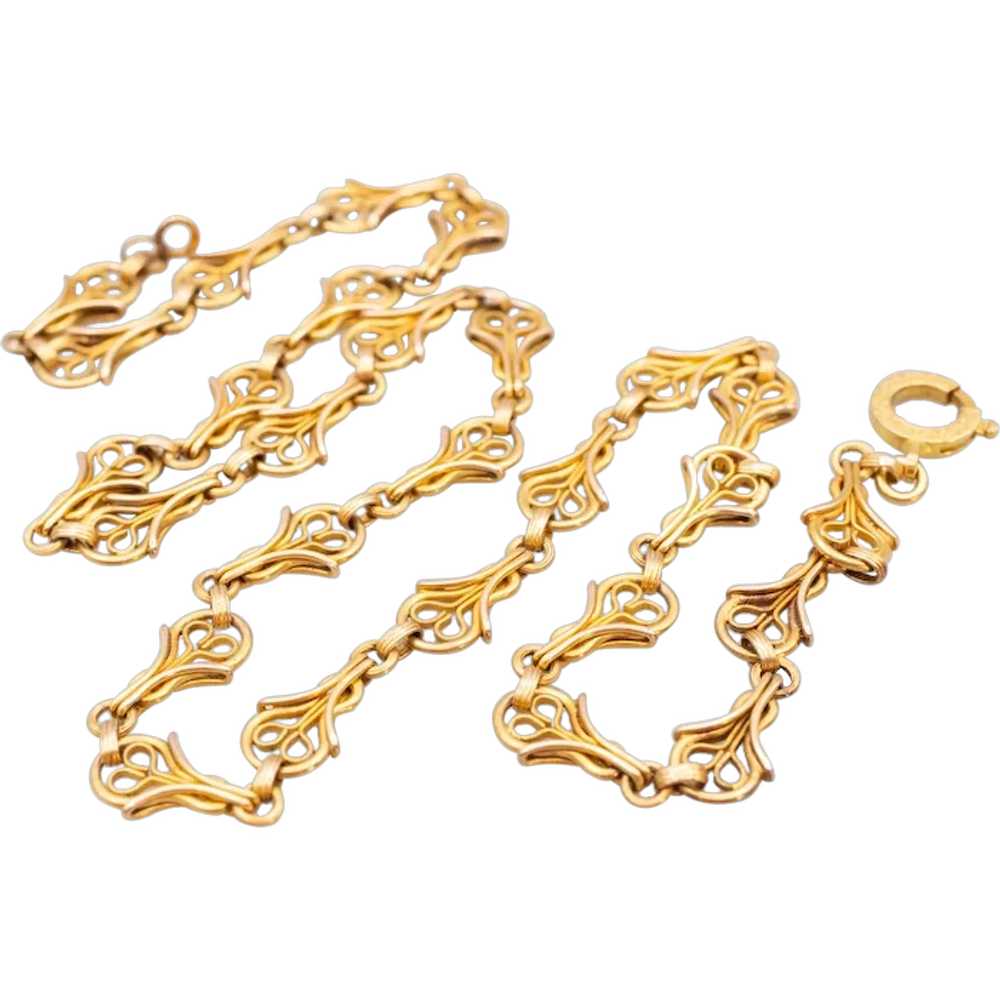 Ornate Antique Bloomed 18-Karat Gold Link Chain N… - image 1
