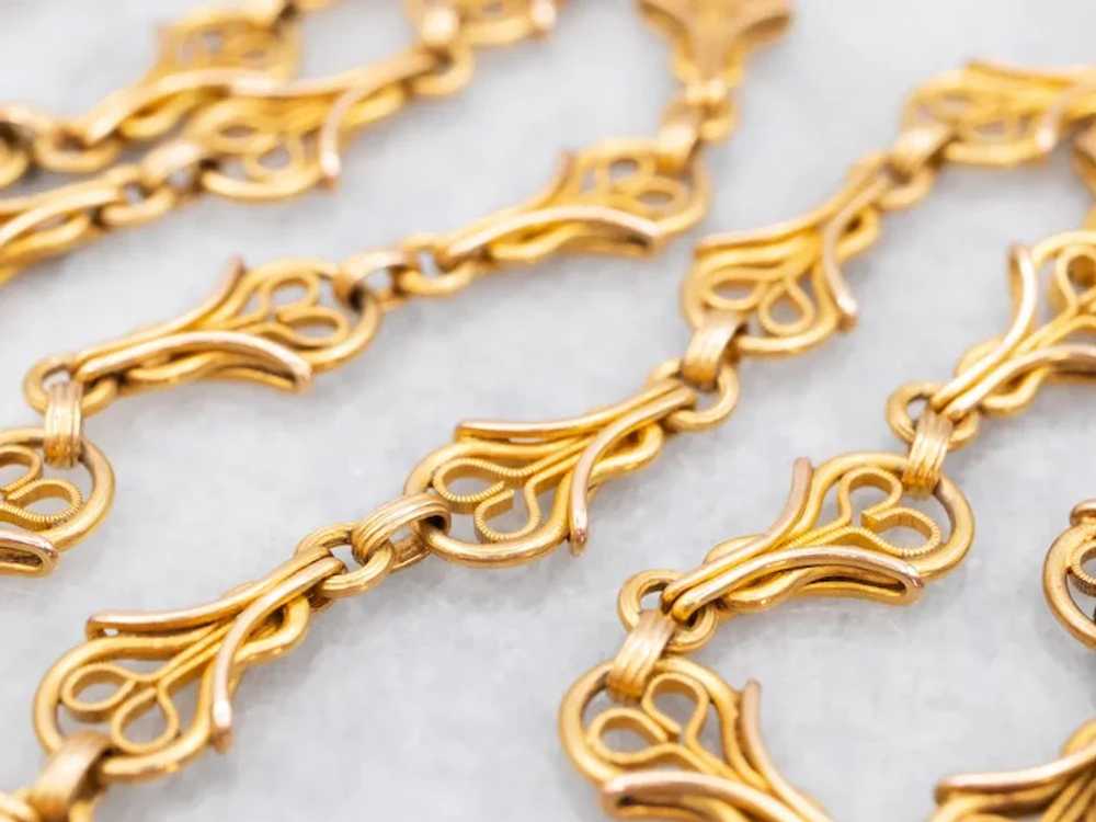 Ornate Antique Bloomed 18-Karat Gold Link Chain N… - image 2