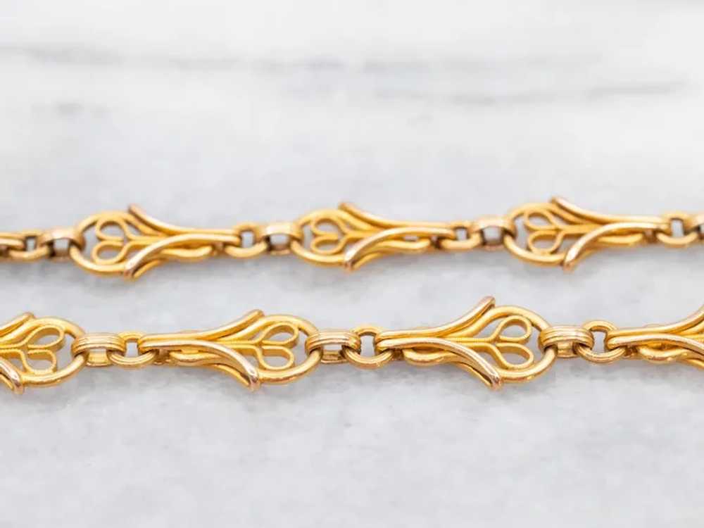 Ornate Antique Bloomed 18-Karat Gold Link Chain N… - image 3