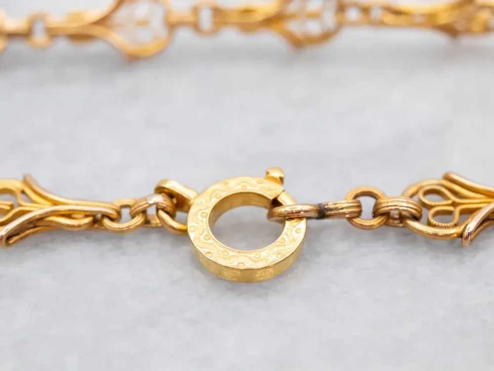 Ornate Antique Bloomed 18-Karat Gold Link Chain N… - image 4