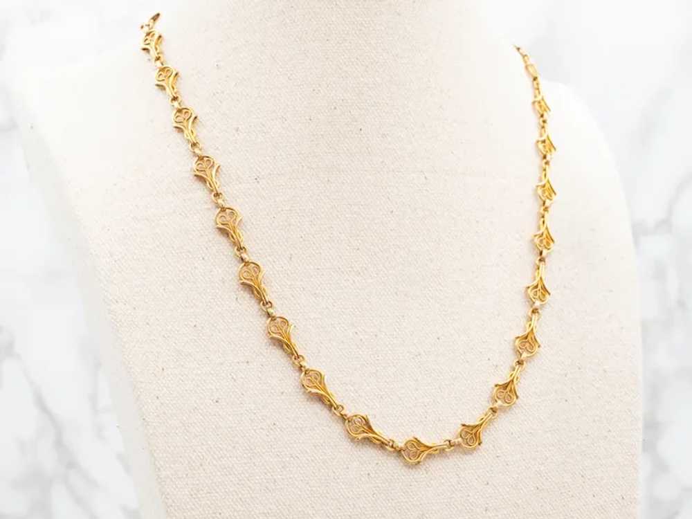 Ornate Antique Bloomed 18-Karat Gold Link Chain N… - image 5