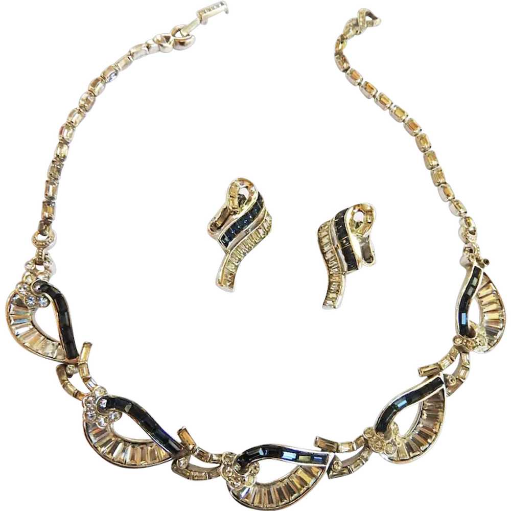 Pennino 1950s Baguette Necklace and Earrings - image 1