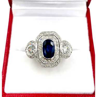 Edwardian Platinum Sapphire Diamond Engagement Rin