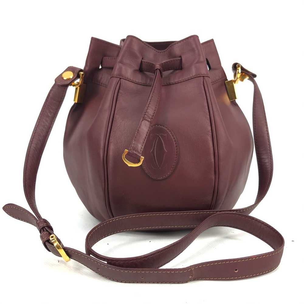 Cartier Burgundy Leather Drawstring Seau Shoulder… - image 1