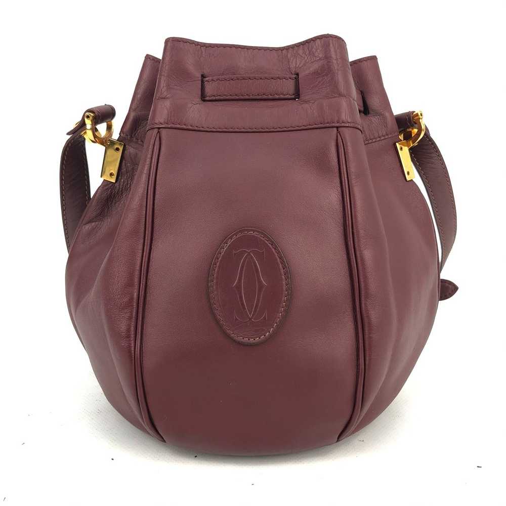 Cartier Burgundy Leather Drawstring Seau Shoulder… - image 4