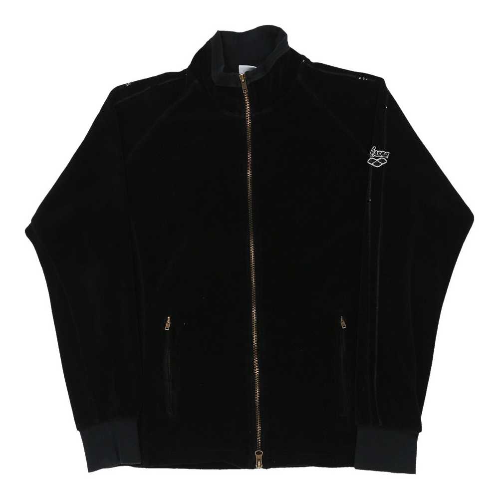 Vintage Arena Velour Track Jacket - Small Black P… - image 1