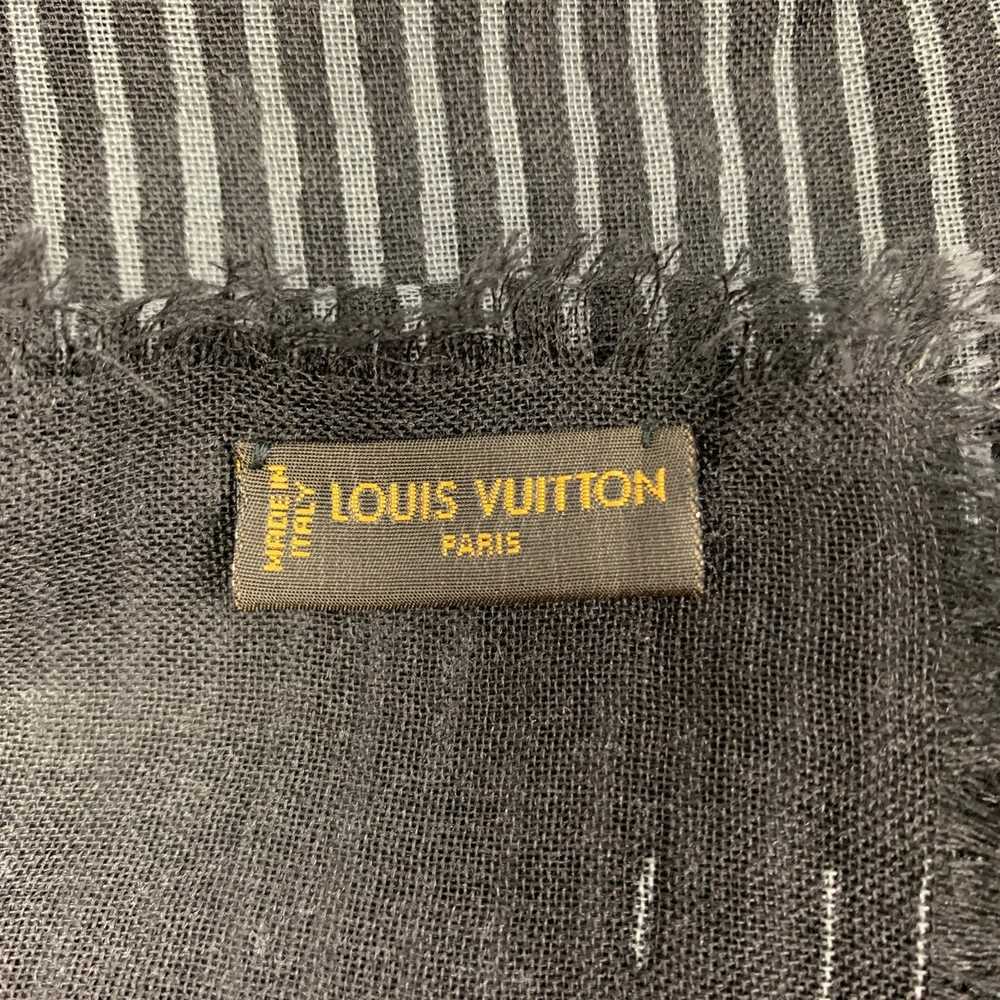 LOUIS VUITTON cashmere silk blend grey black chevron stripe logo frayed  scarf at 1stDibs
