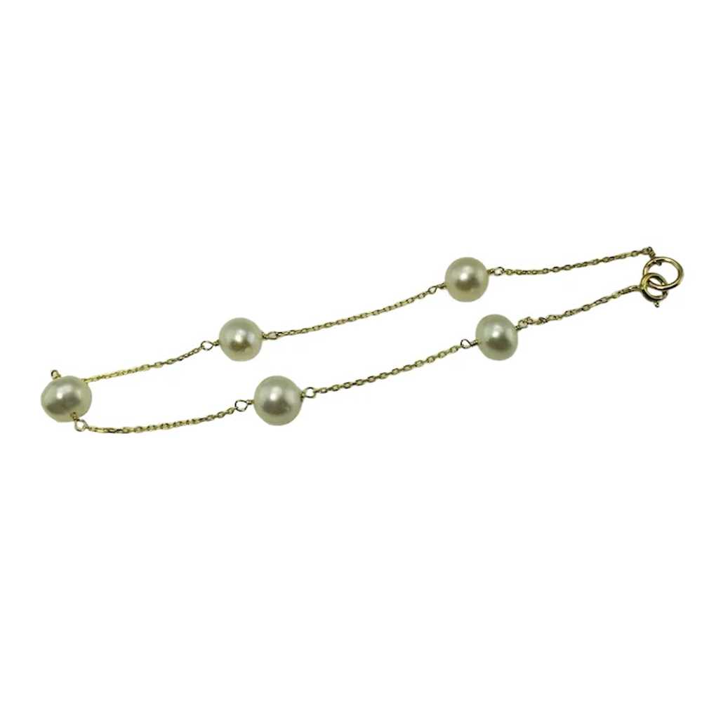 Vintage 14 Karat Yellow Gold and Pearl Station Br… - image 2